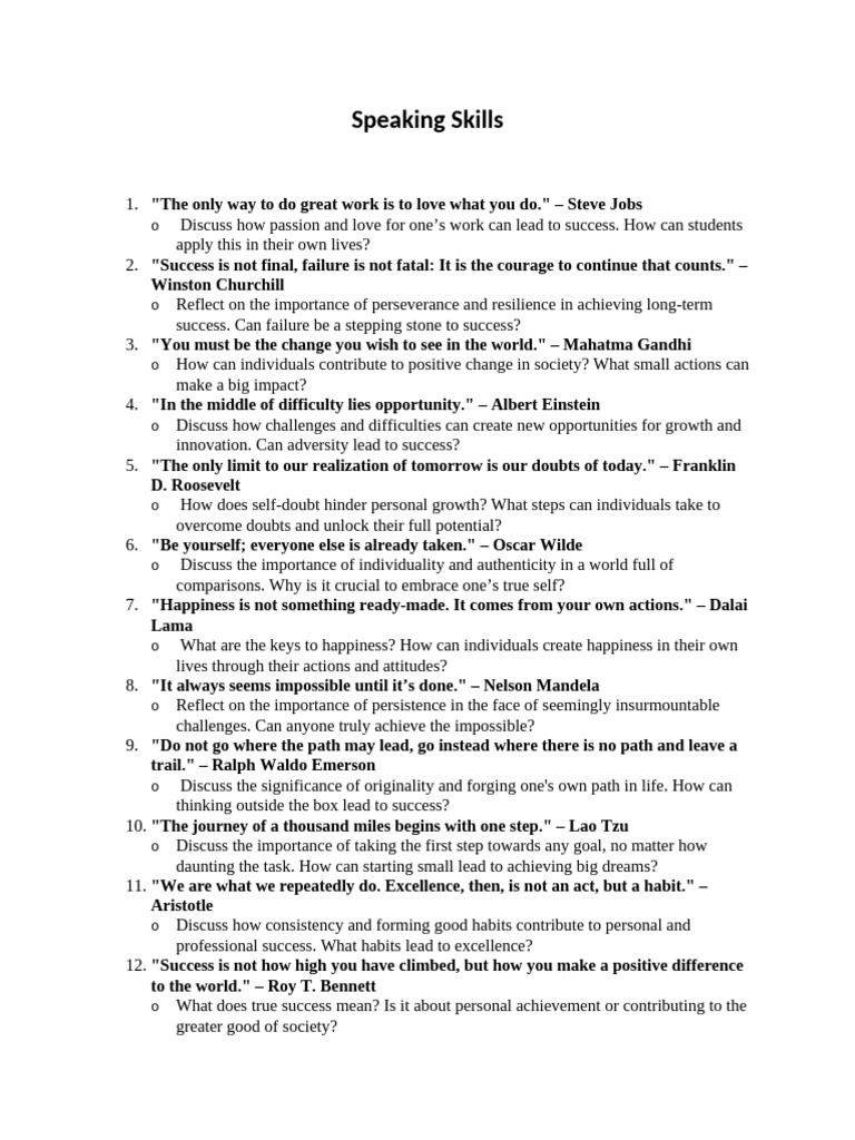 Topics For Speaking | PDF