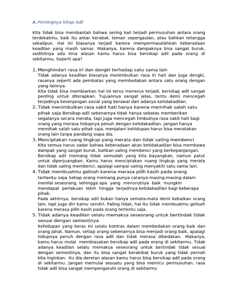 Pentingnya Sikap Adil dalam Kehidupan | PDF
