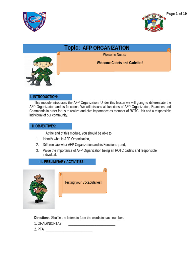 AFP Organization and Functions Overview | PDF | Staff (Military ...