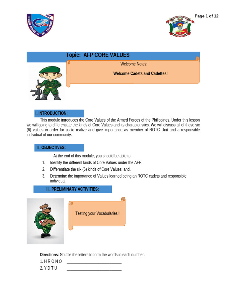 Afp Core Values Module Pdf Courage Loyalty