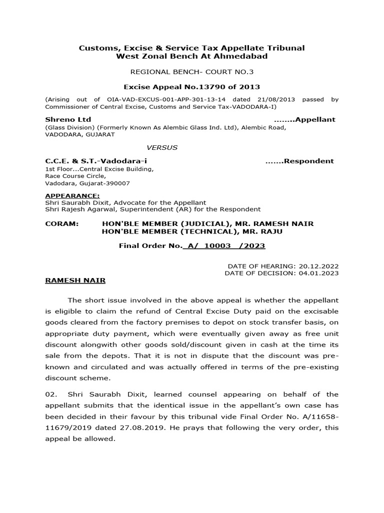 Customs, Excise & Service Tax Appellate Tribunal West Zonal Bench at ...