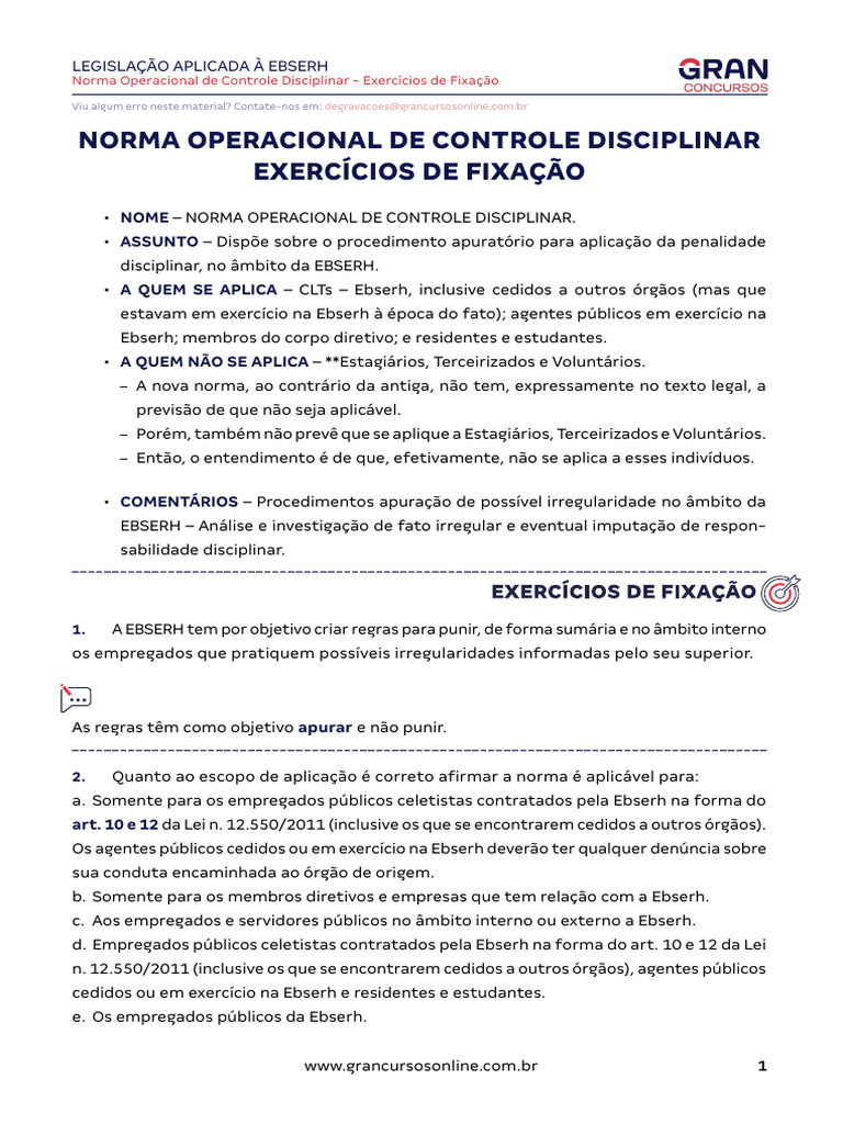 Controle Disciplinar na EBSERH: Normas e Aplicações | PDF | Propriedade ...