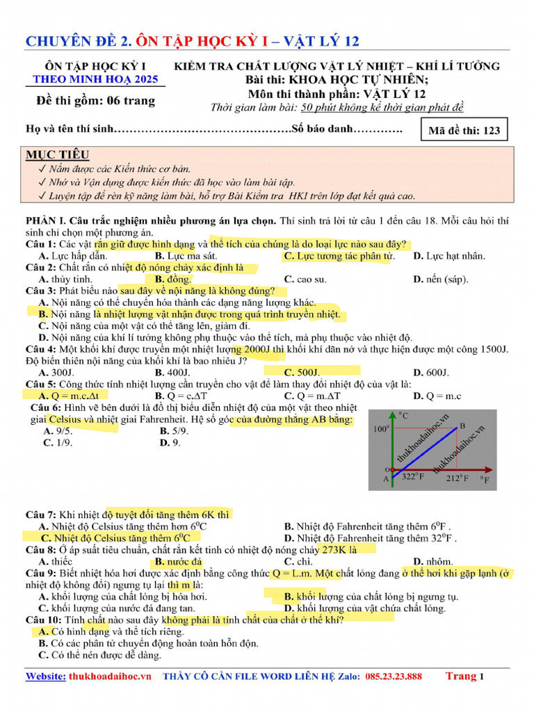 De On Tap Hoc Ky 1 Theo Minh Hoa 2025 de So 01 | PDF