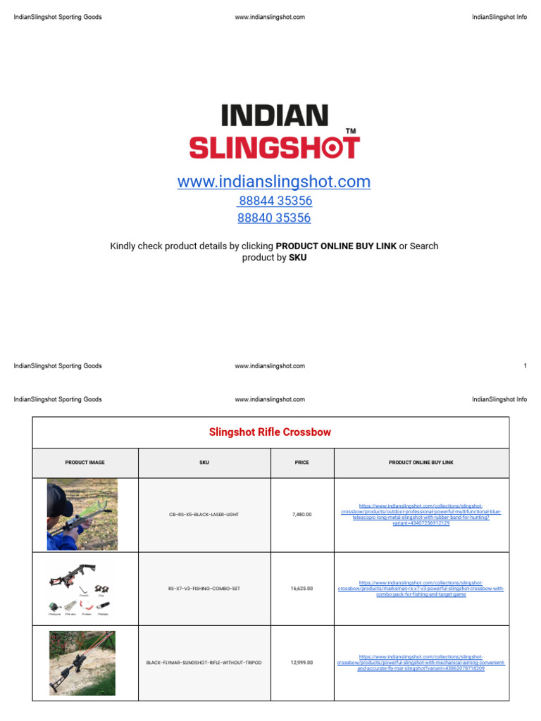 Indian Slingshot Sporting Goods Catalog | PDF