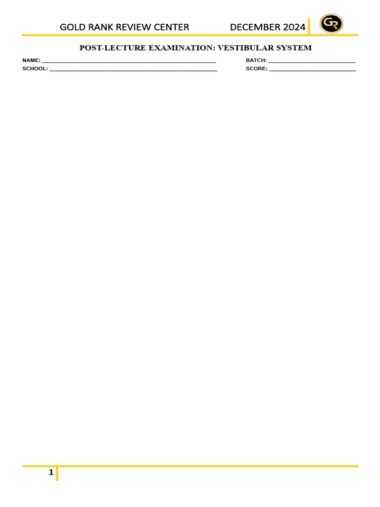Vestibular System Exam | PDF | Vertigo | Vestibular System