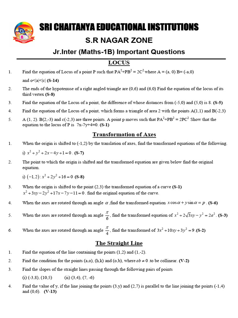 Important Questions for Jr. Inter Maths | PDF