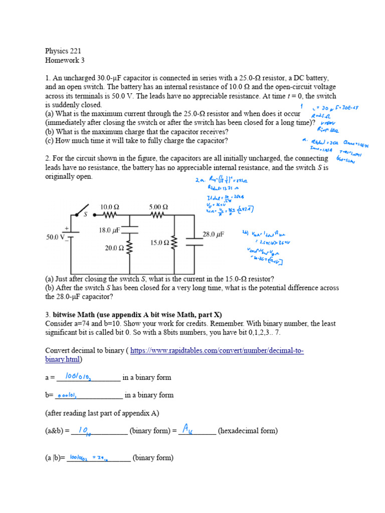 Physics 221 Homework: Capacitors & Circuits | PDF | Capacitor | Bit