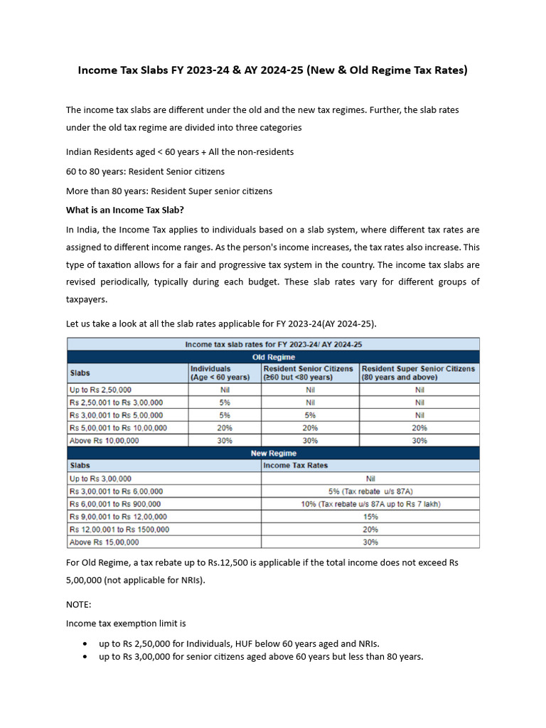 Income Tax Slabs FY 2023-24 & AY 2024-25 | PDF