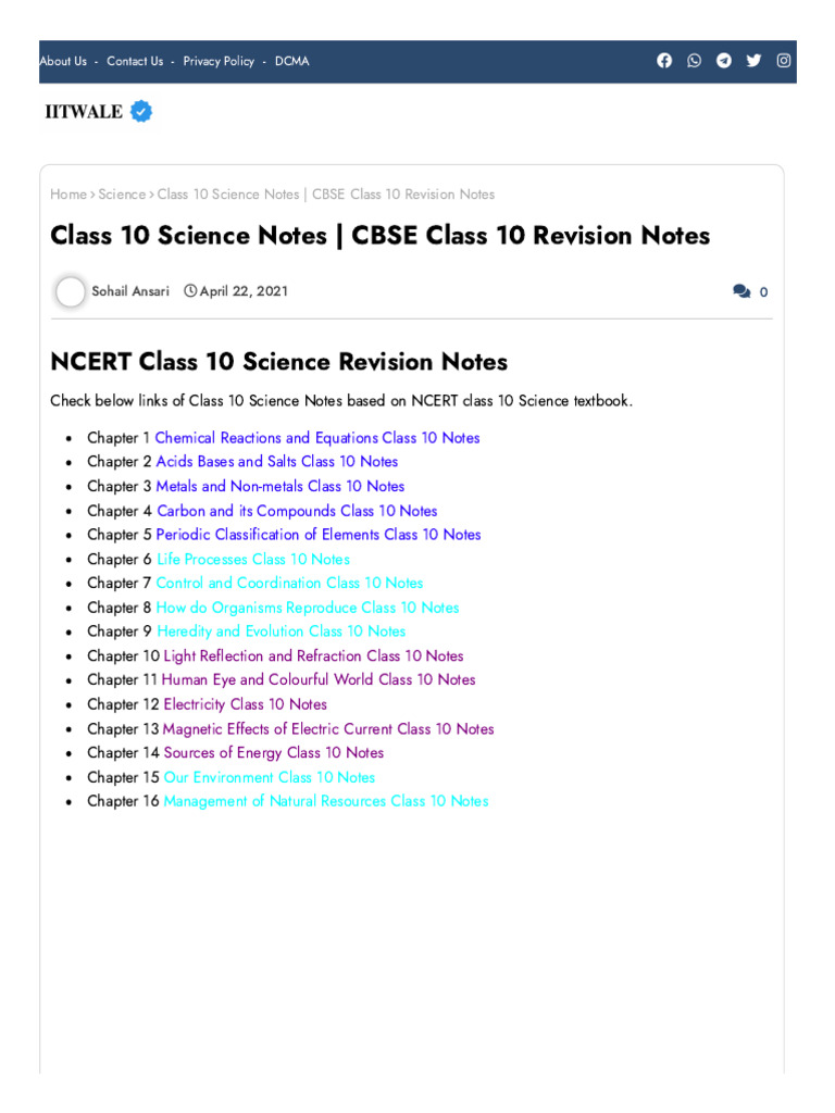 Class 10 Science NCERT Notes PDF | PDF