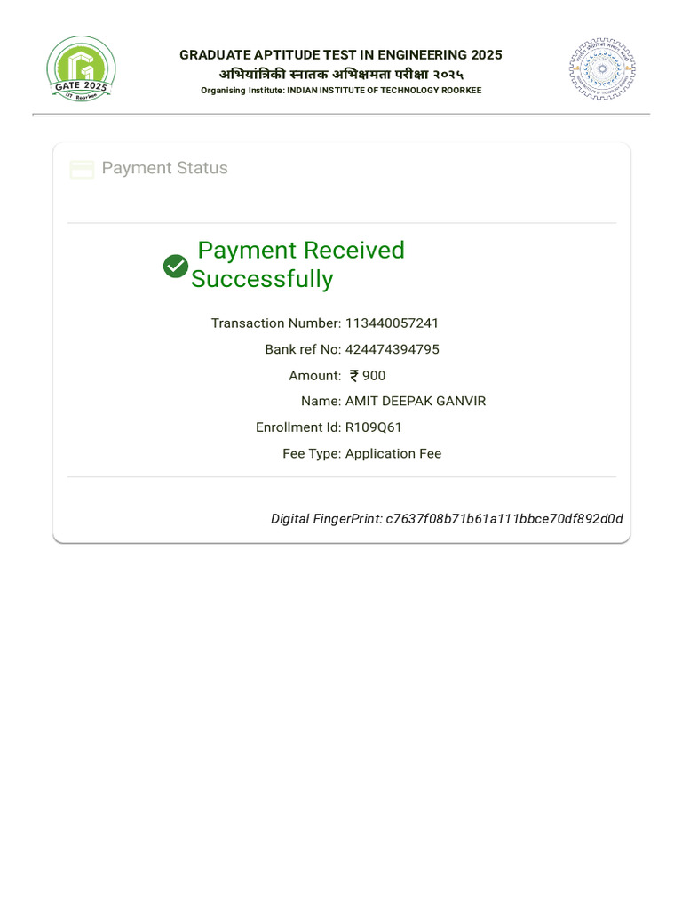 GATE 2025 Application Fee Details | PDF