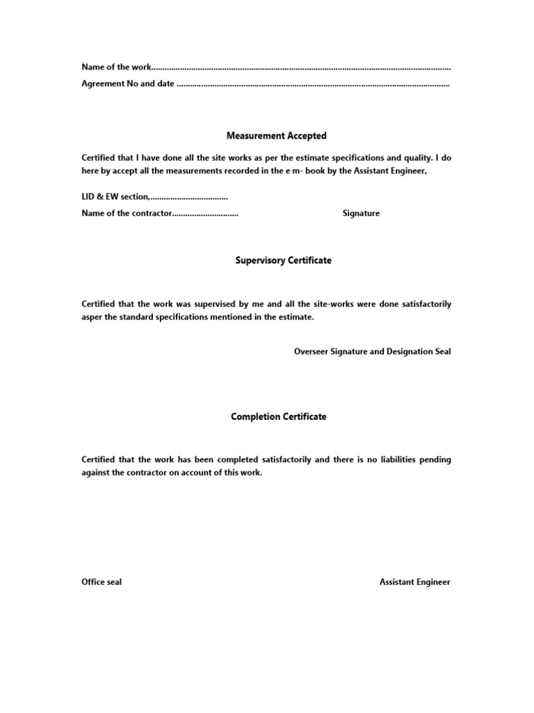 Site Work Completion Certification | PDF