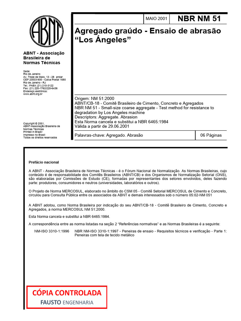 NBRNM51 - Agregado Graúdo - Ensaio de Abrasão 
