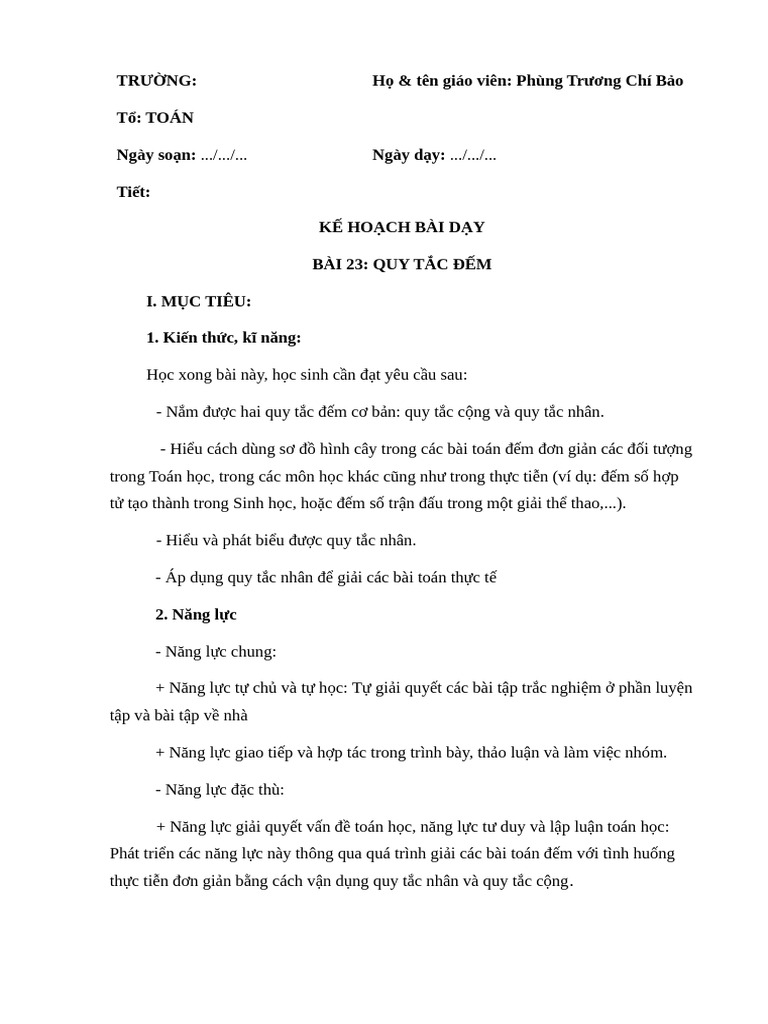 Kế Hoạch Bài Dạy Quy Tắc Nhân. | PDF