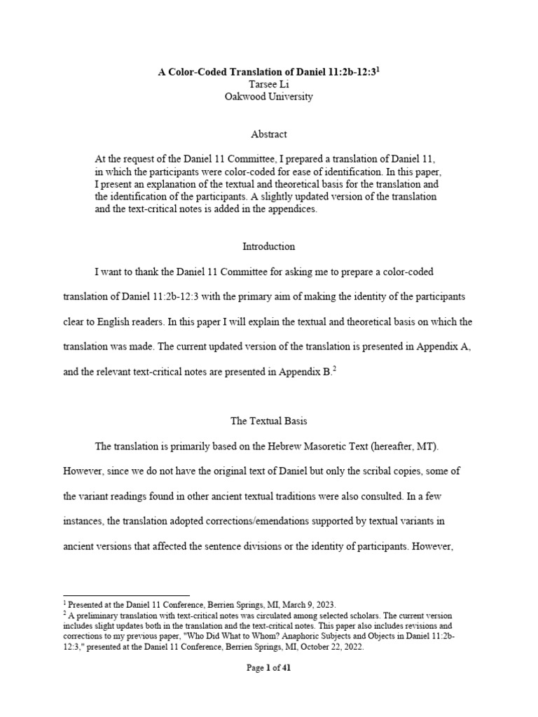 Color-Coded Translation of Daniel 11 | PDF | Textual Criticism ...