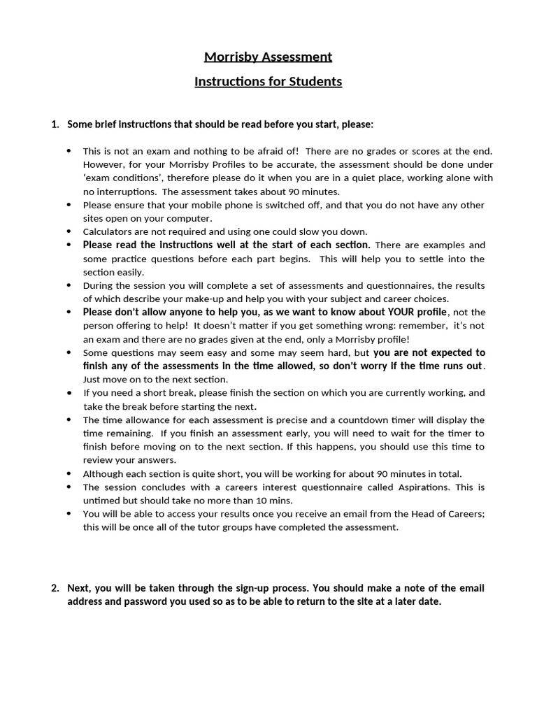 Morrisby Assessment Student Instructions | PDF | Computing