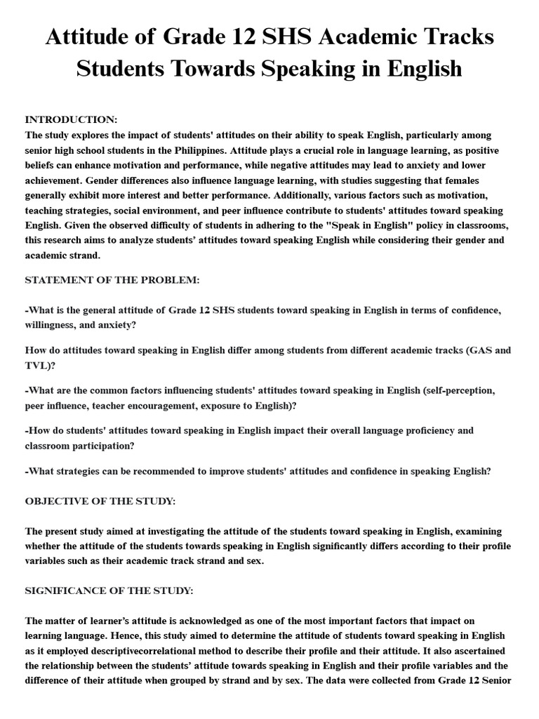 Grade 12 Students' Attitudes Toward English | PDF | Attitude ...