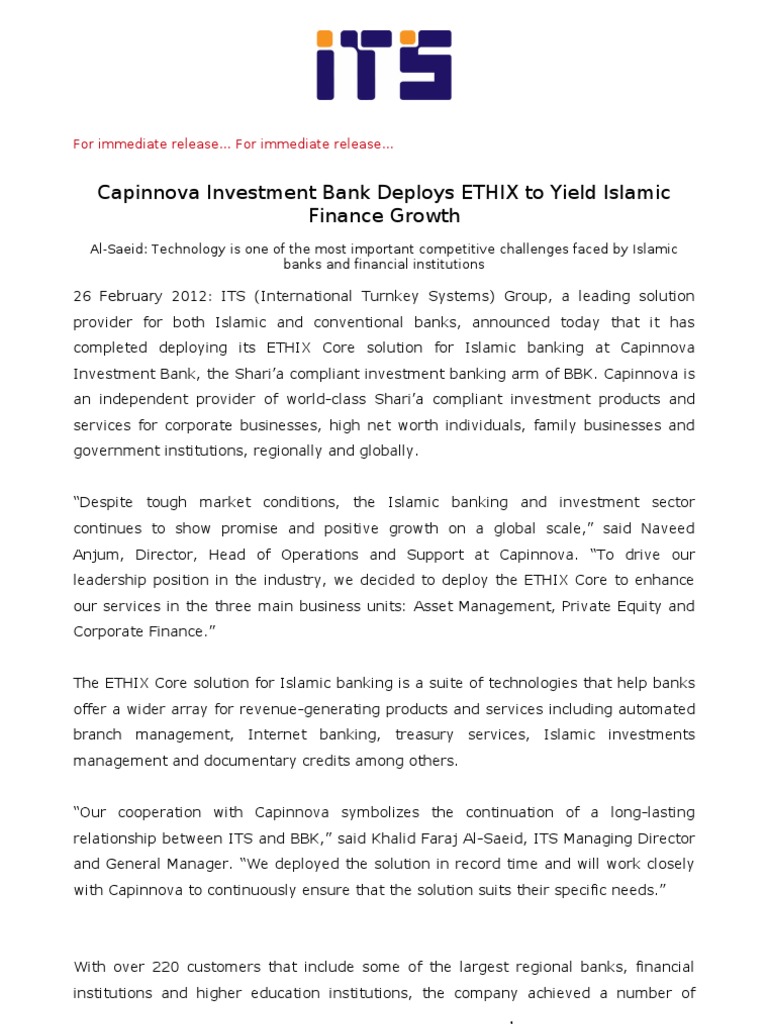 Capinnova Investment Bank Deploys Ethix To Yield Islamic Finance