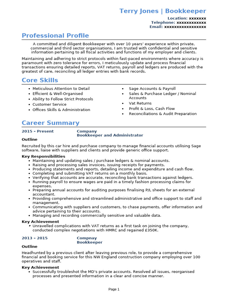 Experienced Bookkeeper Profile | PDF | Bookkeeping | Money