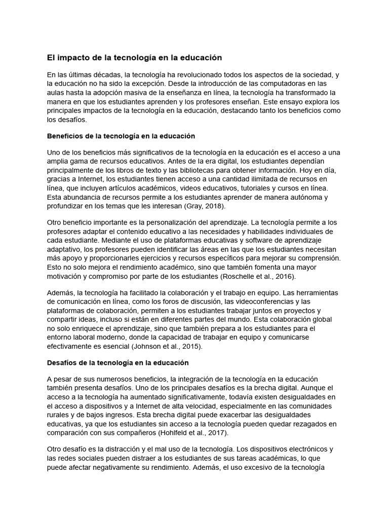 Impacto de la Tecnología en la Educación | PDF | Internet | Maestros