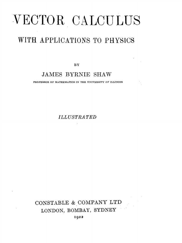 Vector Calculus With Applications To Physics | PDF