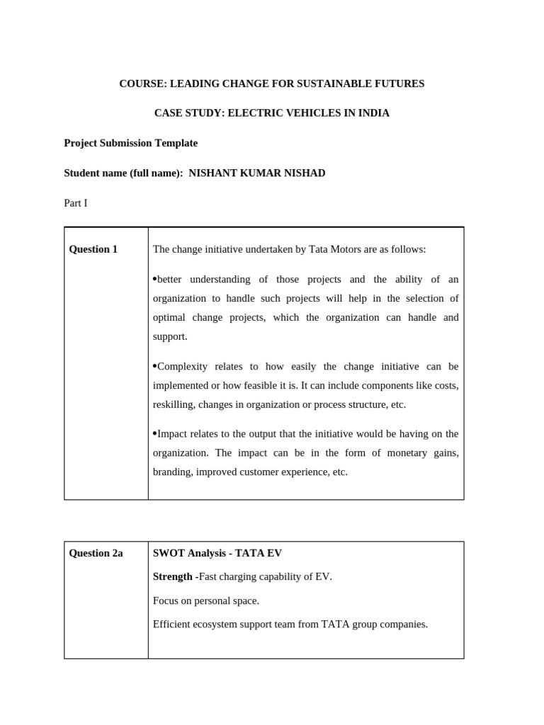 Tata Motors EV Change Initiative in India | PDF | Electric Vehicle ...