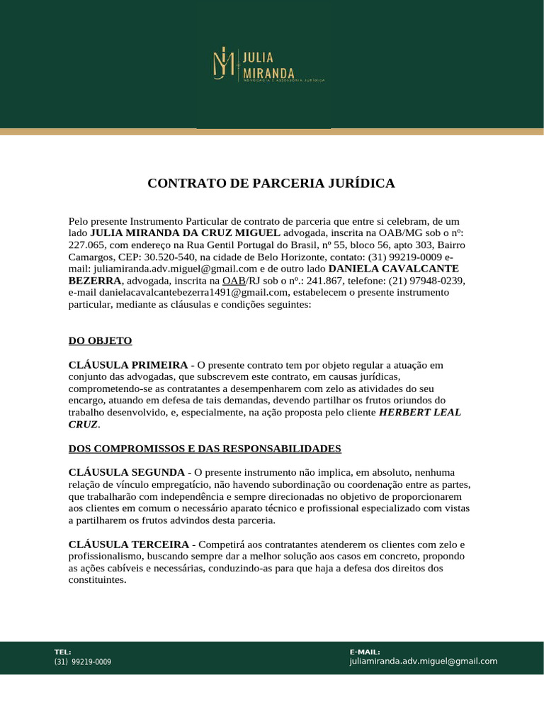 Contrato de Parceria Jurídica entre Advogadas | PDF | Advogado