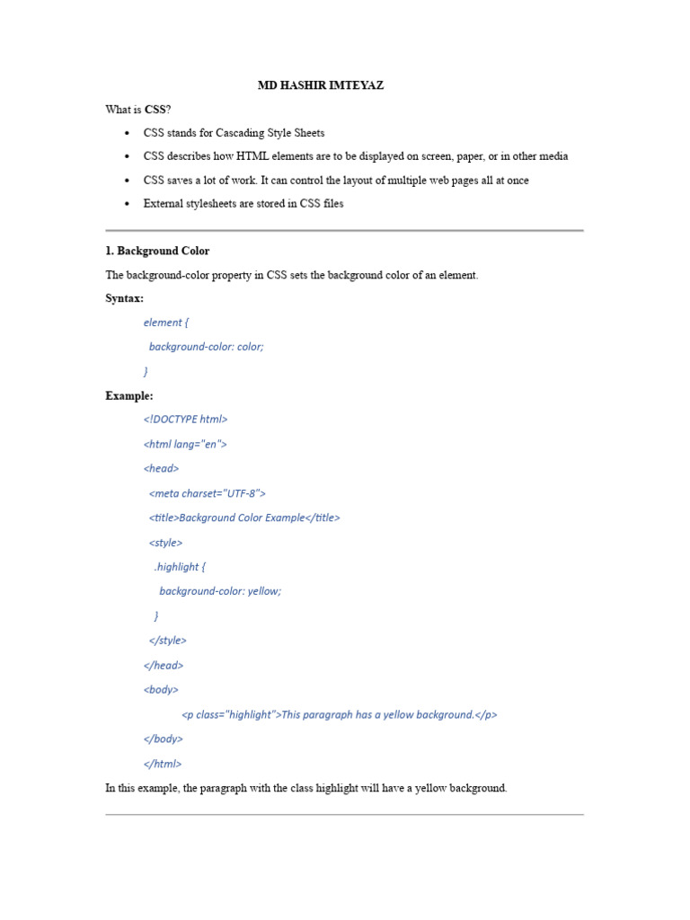 Css Documentation Hashir | PDF | Software Engineering | Web Design