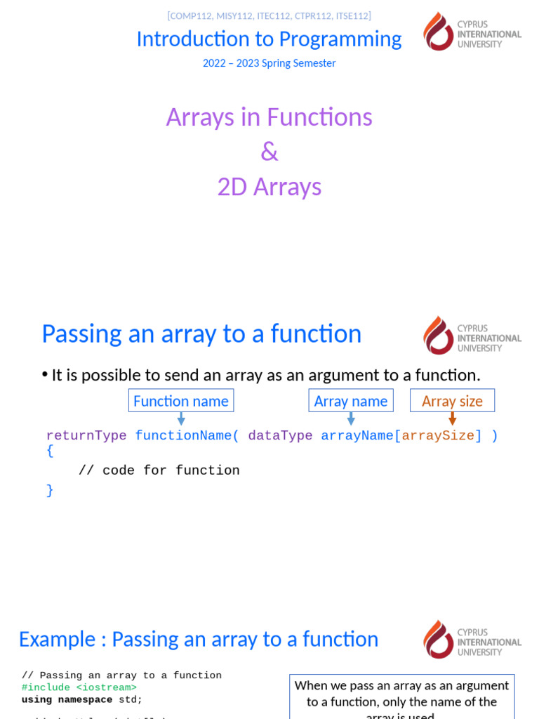 06_2D-Arrays_ITEC112_2022-23_Fall | PDF | Namespace | Computer Programming
