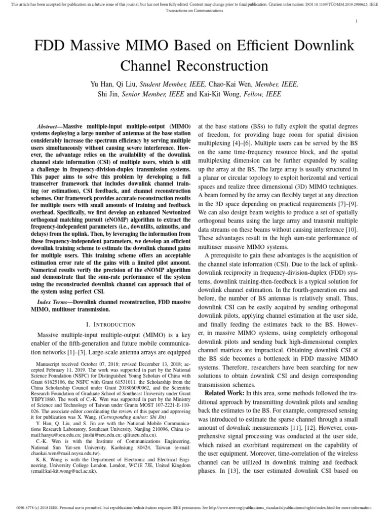 Efficient Downlink Channel Reconstruction in FDD Massive MIMO | PDF ...