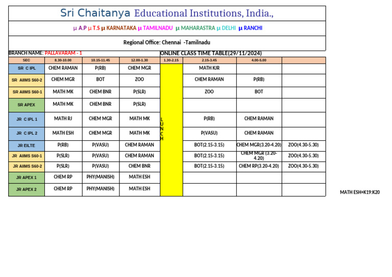 Online Class Time Table (29.11.2024) - 1 | PDF