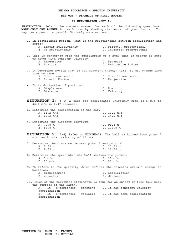 Dynamics of Rigid Bodies Exam Set A | PDF | Acceleration | Force