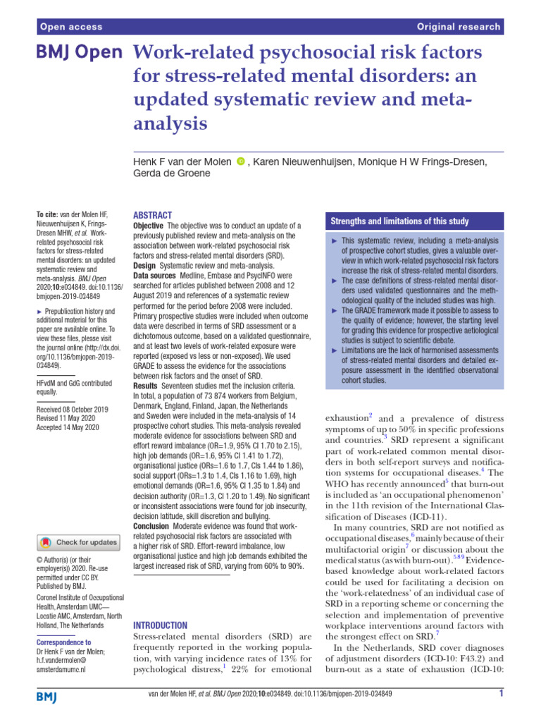 Work-Related Psychosocial Risk Factors | PDF | Systematic Review | Risk
