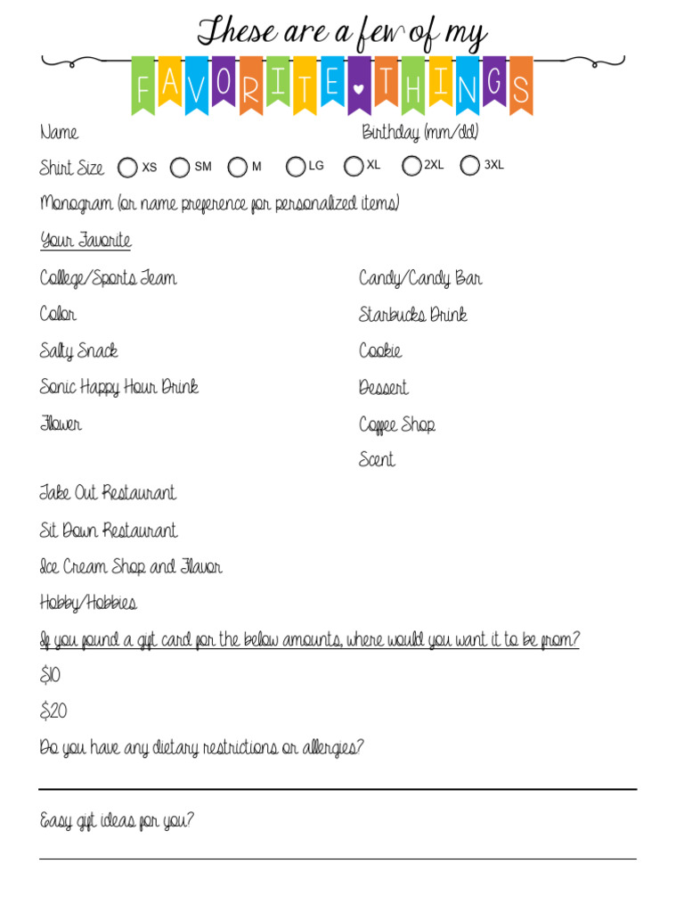 Favorite Things Questionnaire | PDF