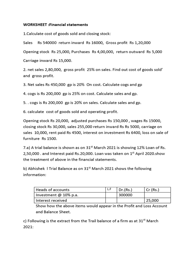 Financialstatement Work Sheet | PDF | Debits And Credits | Bad Debt