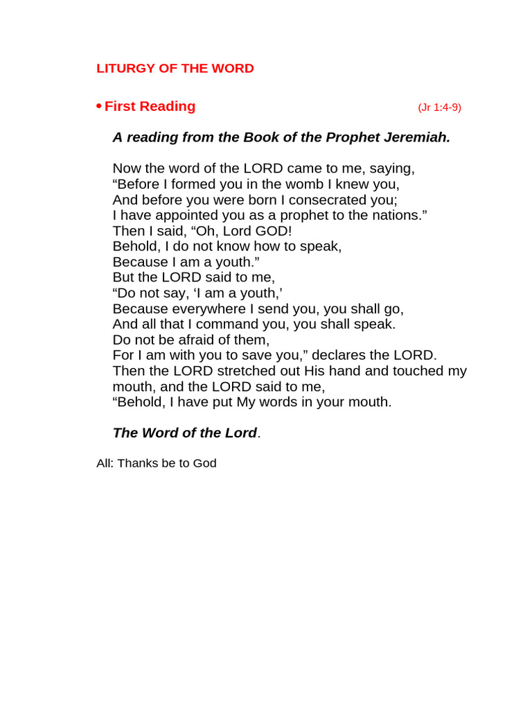 Jeremiah's Call to Prophecy | PDF | Disciple (Christianity) | Gospel Of ...