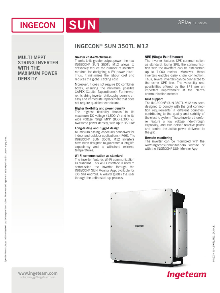 INGECON SUN 350TL M12 Inverter Overview | PDF | Power Inverter ...