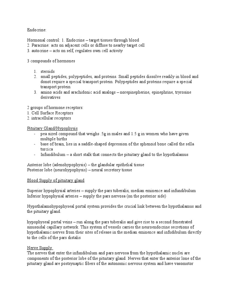 Endocrine Histology Notes | PDF | Adrenal Gland | Hypothalamus