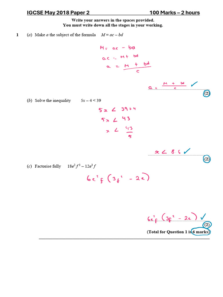 IGCSE May 2018 Paper 2 Exam Questions | PDF | Area | Angle