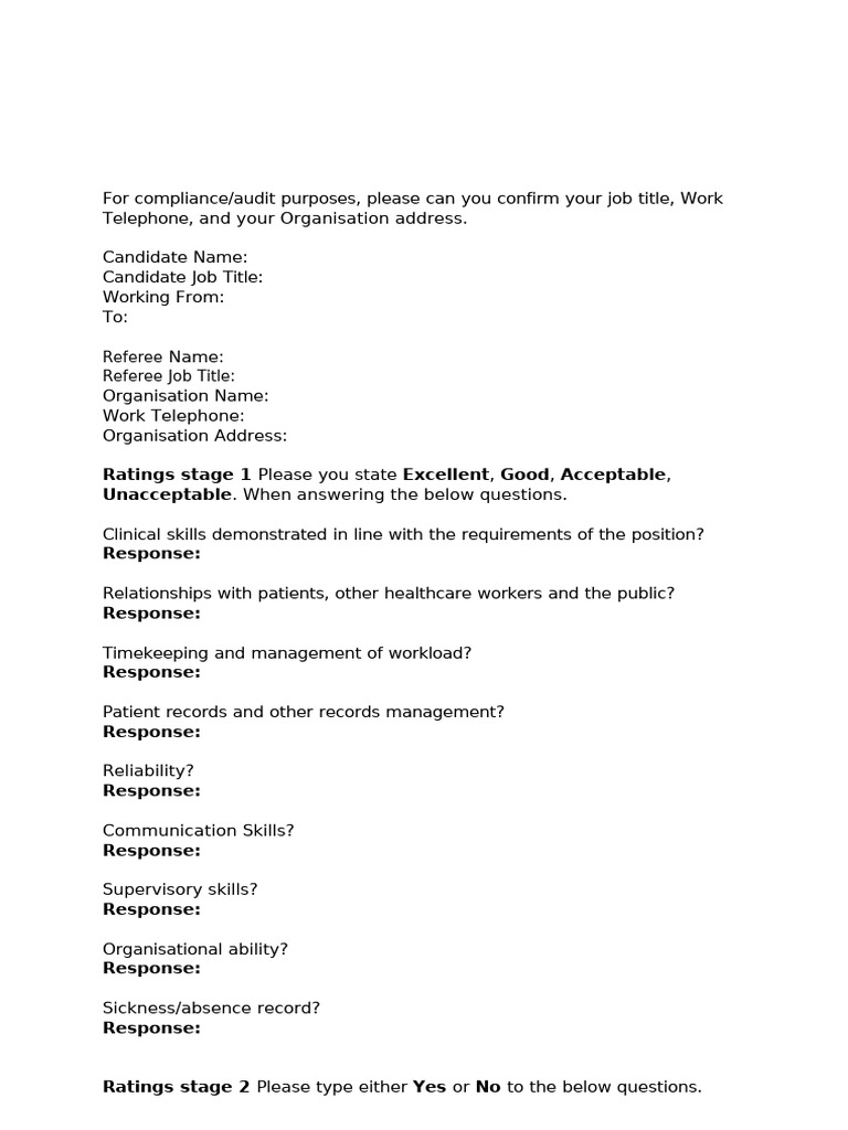 Reference Check for Clinical Position | PDF