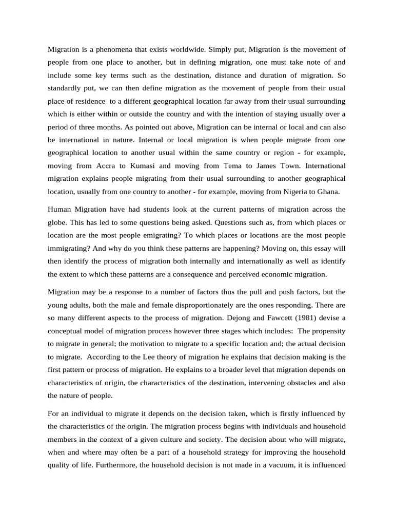 Migration May Be A Response To A Number of Factors Thus The Pull and ...