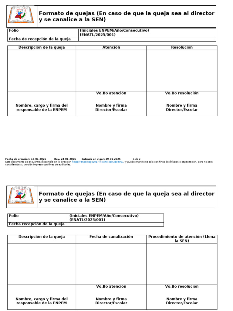 8.2.1 Formato Quejas | PDF