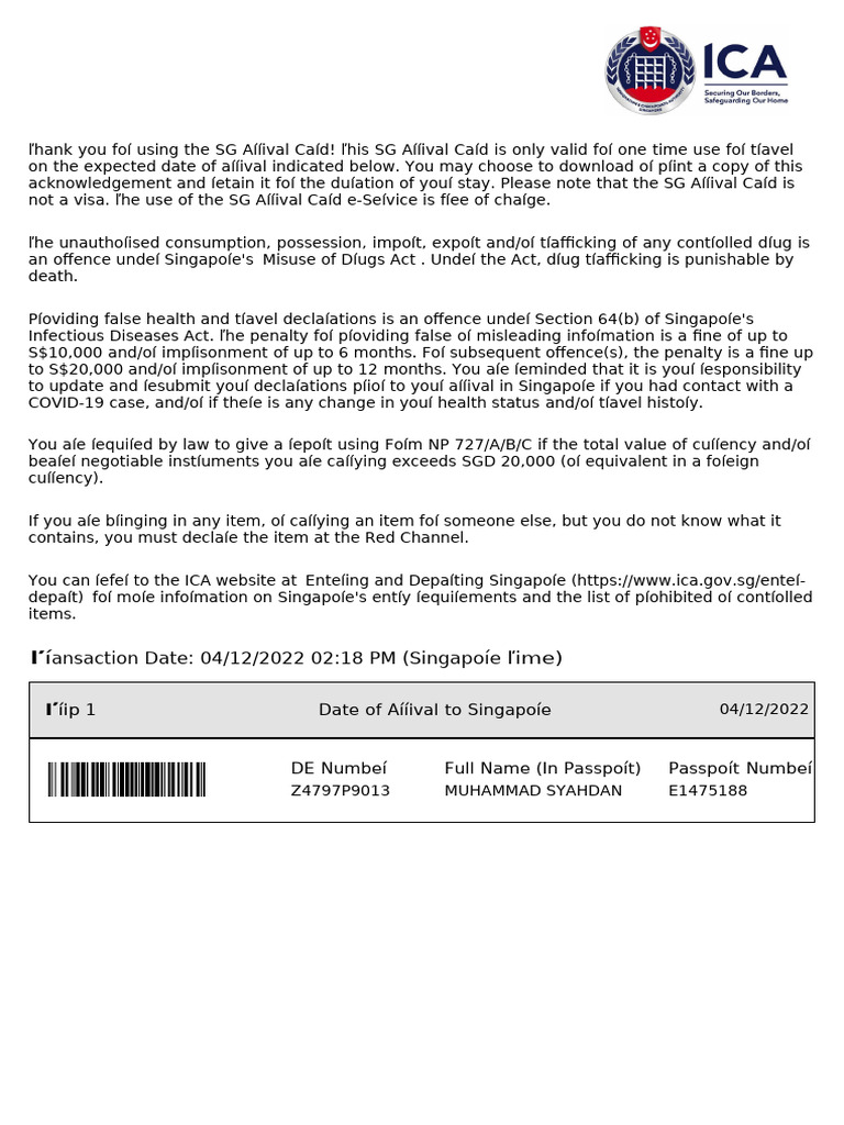 Singapore Arrival Card Instructions | PDF | Vaccines | Pediatrics