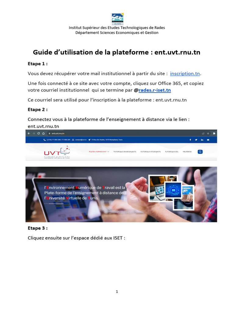 Guide d'inscription à la plateforme ISET Rades | PDF