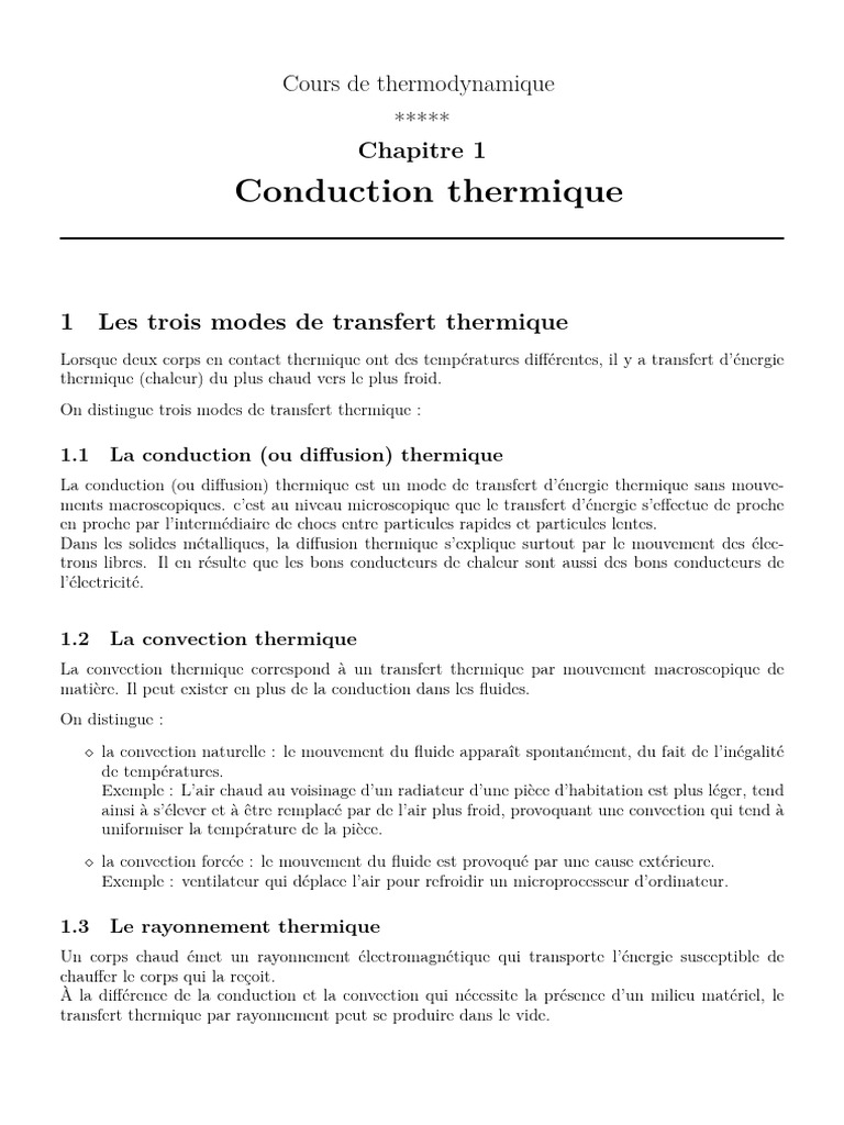 Modes de transfert thermique en thermodynamique | PDF | Transfert ...