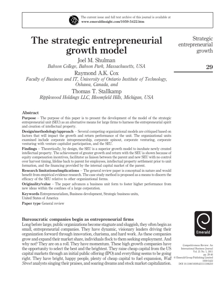 Strategic Entrepreneurial Growth Model | PDF | Venture Capital ...