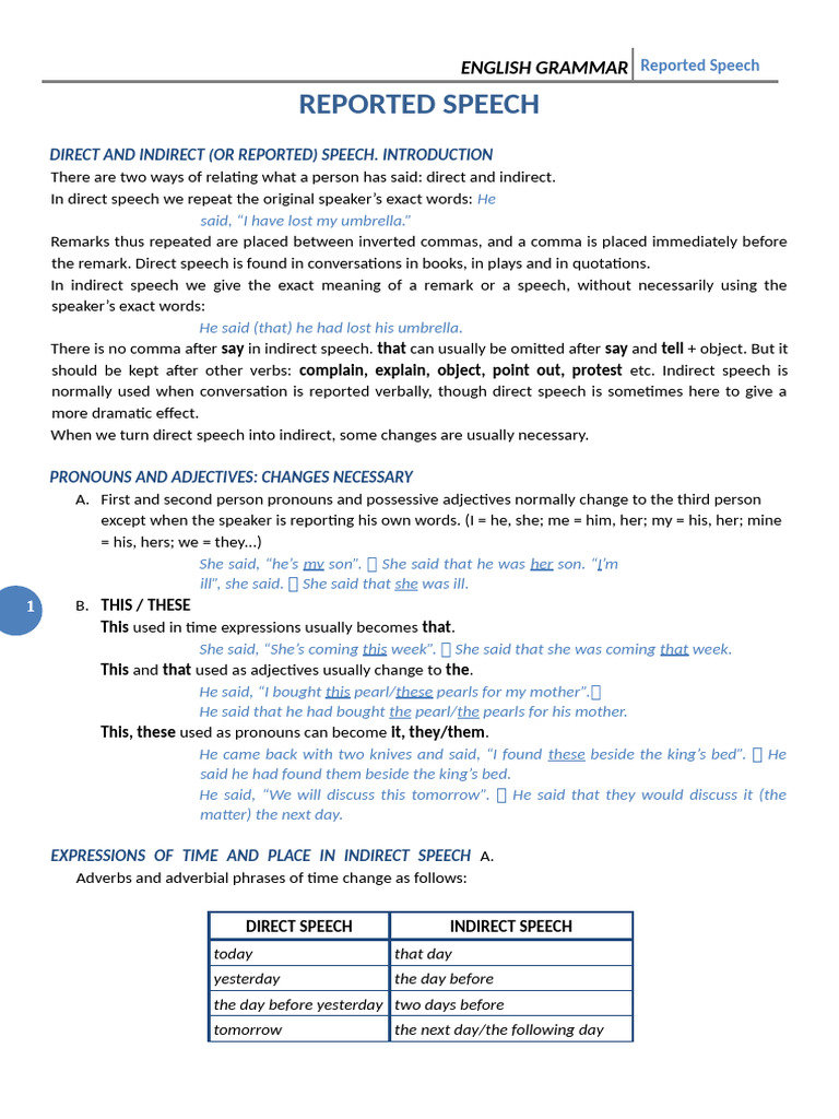 Reported-Speech Lesson1 | PDF | Grammatical Tense | Linguistic Morphology