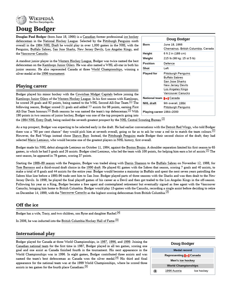 Doug_Bodger | PDF | Sports | National Hockey League