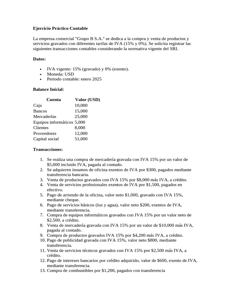 Ejercicio Contable IVA Grupo B S.A. | PDF