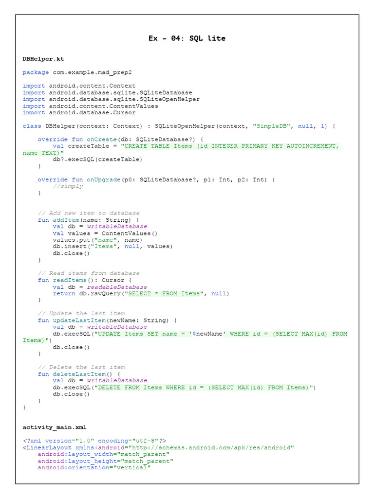SQLite Database Helper in Android | PDF | Software Engineering | Sql