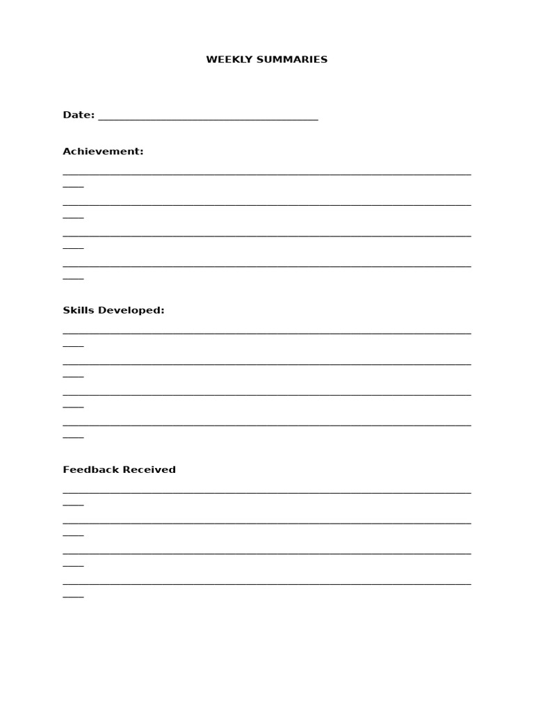Weekly Summaries Format | PDF